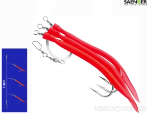 Оснастка для морской рыбалки SAENGER AQUANTIC 3er Gummi Makk System 1.30m 8/0 Red