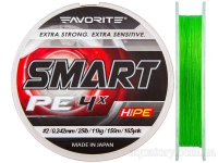 Шнур FAVORITE Smart PE 4x 150m #2.0/0.242mm 25lb/11kg /Light Green