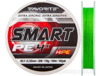 Шнур FAVORITE Smart PE 4x 150m #2.5/0.256mm 30lb/13kg /Light Green