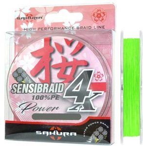 Шнур Sakura SENSIBRAID 4X 150m #0.4/0.10mm 15.4lb/7kg Chartreuse