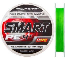 Шнур FAVORITE Smart PE 4x 150m #0.6/0.132mm 9lb/4kg /Light Green