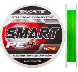 Шнур FAVORITE Smart PE 4x 150m #2.0/0.242mm 25lb/11kg /Light Green