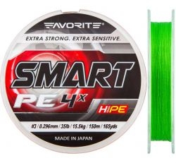 Шнур FAVORITE Smart PE 4x 150m #3.0/0.296mm 35lb/15.5kg /Light Green