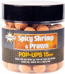 Бойлы плавающие DYNAMITE BAITS Foodbaits Pop Ups - Spicy Shrimp & Prawn 15mm