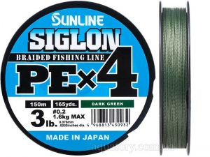 Шнур SUNLINE Siglon PE x4 150m #0.2/0.076mm 3lb/1.6kg /Dark Green