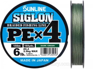 Шнур SUNLINE Siglon PE x4 150m #0.4/0.108mm 6lb/2.9kg /Dark Green