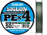 Шнур SUNLINE Siglon PE x4 300m #3.0/0.296mm 50lb/22kg /Dark Green