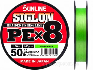 Шнур SUNLINE Siglon PE x8 150m #3.0/0.296mm 50lb/22kg /Light Green